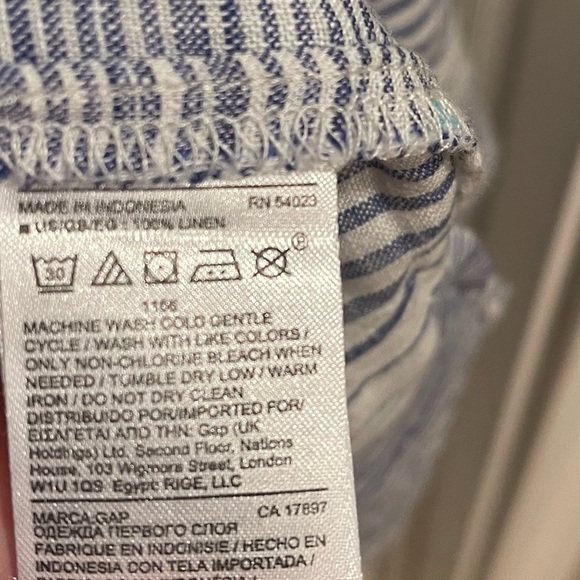 GAP Women's Navy and White Striped Button Down 100% Linen Loose Boyfriend Shirt - Picture 4 of 5